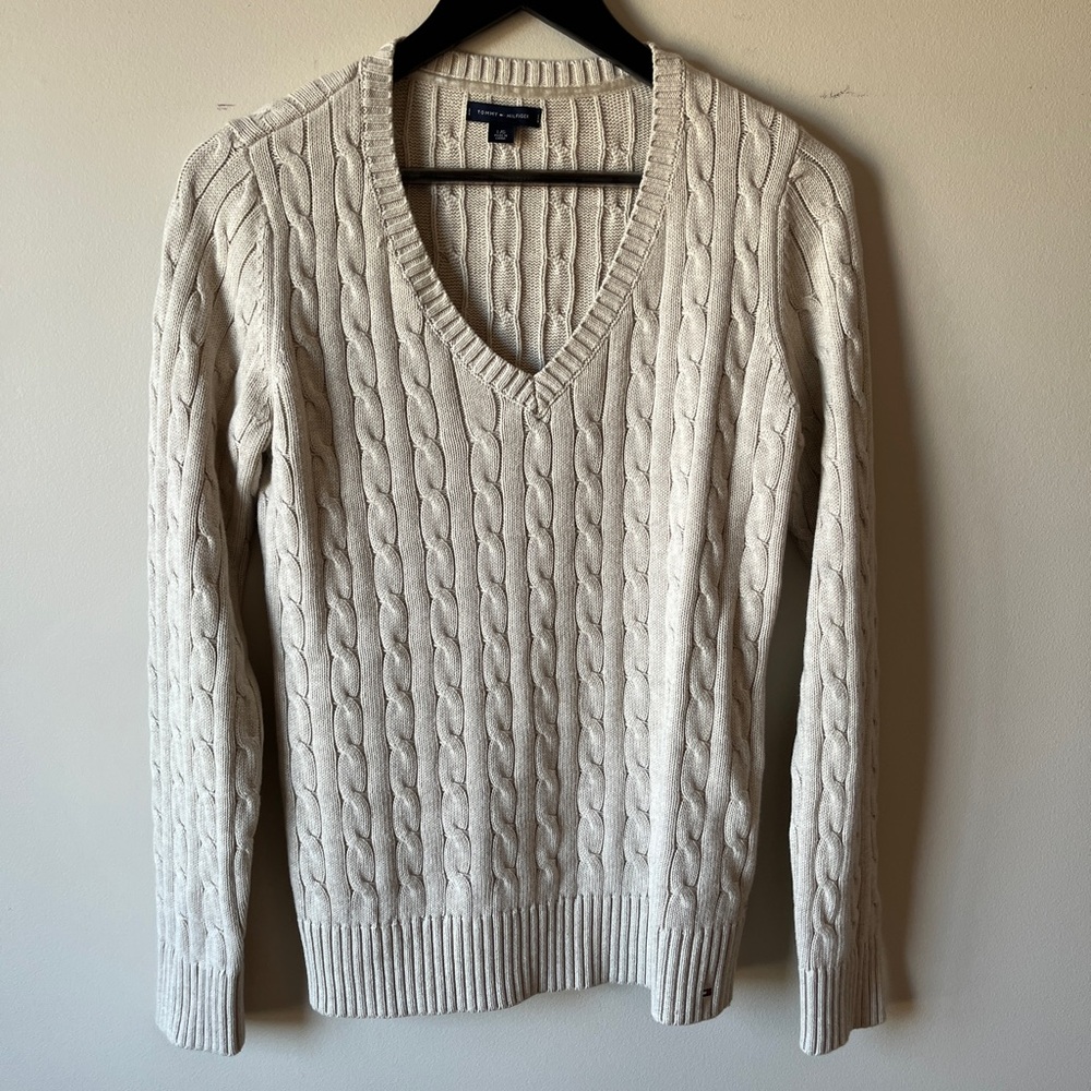 Vintage Tommy Hilfiger cable-knit sweater v-neck Y2K